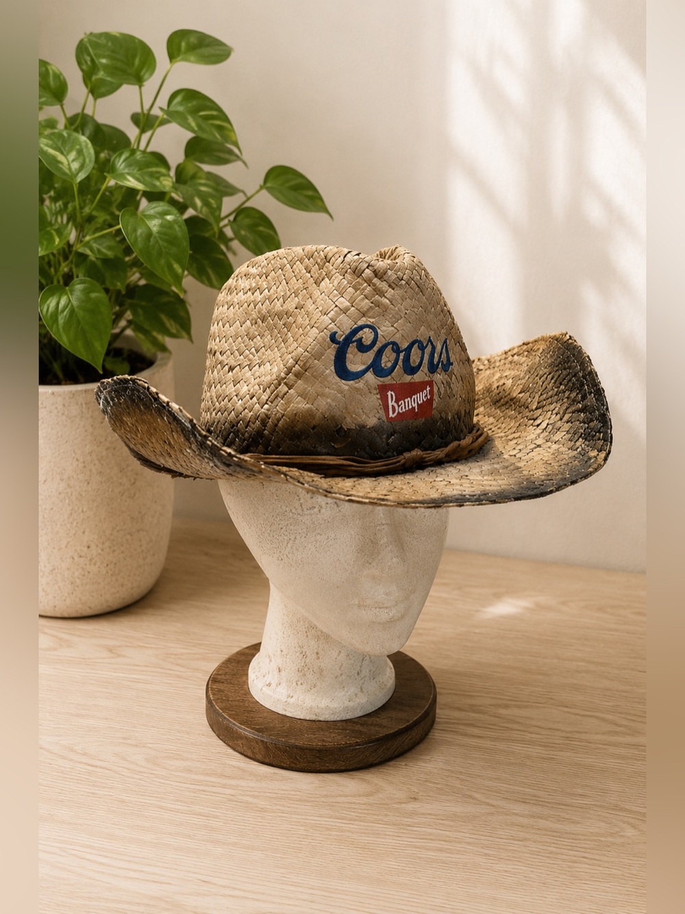 Vintage Coors Banquet Straw Men's Cowboy Hat Rodeo Festival Beach Western Party